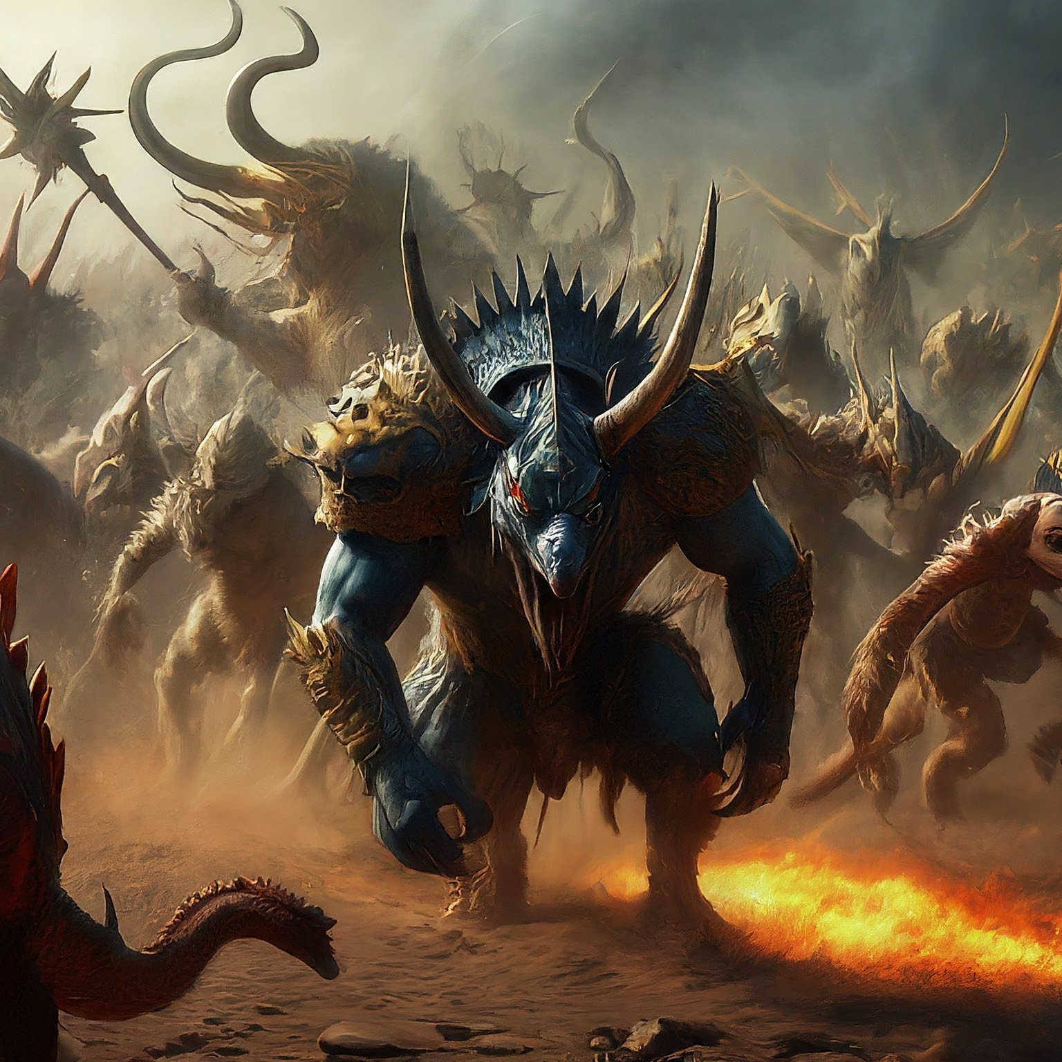 Image of a horde of beasts rushing the viewer.